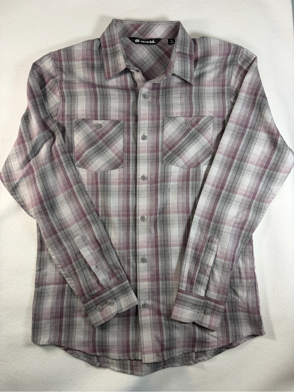 Travis Mathew Men's Plaid Button-Down Shirt in Gray & Burgundy